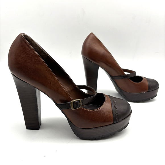 Vintage MIA 'Hawthorne' Two Tone Faux Leather Chunky Heel Mary Jane Pumps 8.5M - Picture 4 of 16